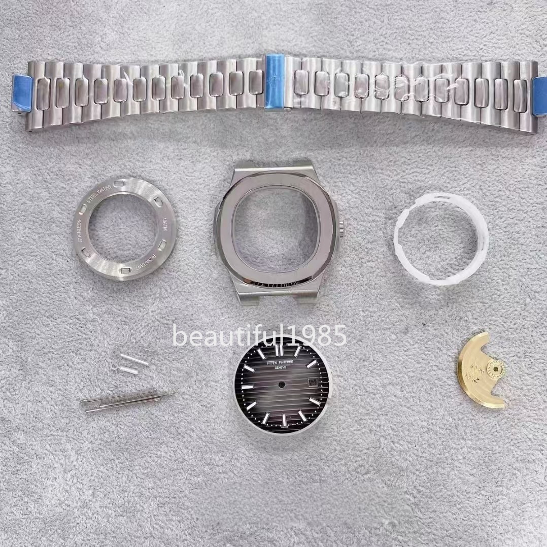 DIY Watch Part Kit for 8215 8200 Nautilus 43mm SS Watch Case+Dial+Hands+Strap