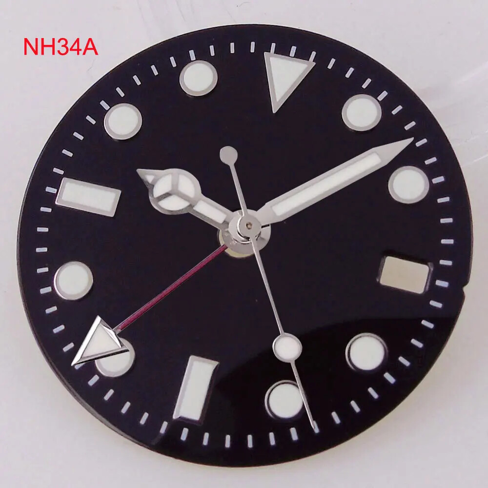 Luminous Black Sub Watch Dial 29mm for nh34 gmt Movement Black/Gold/Rose Gold