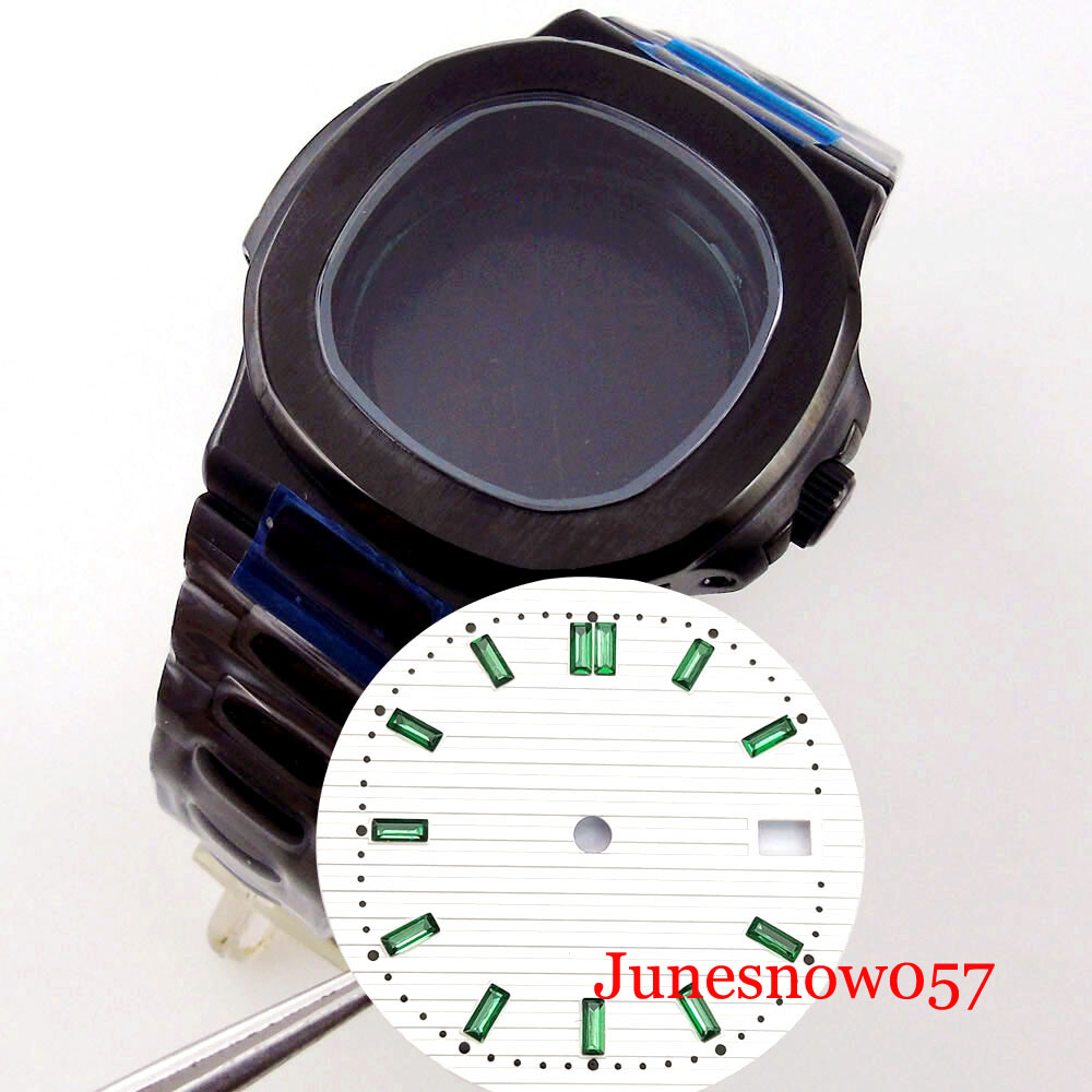 Square 40mm Black PVD Case With Watch Dial Fit NH35A NH36A NH34A Sapphire Glass