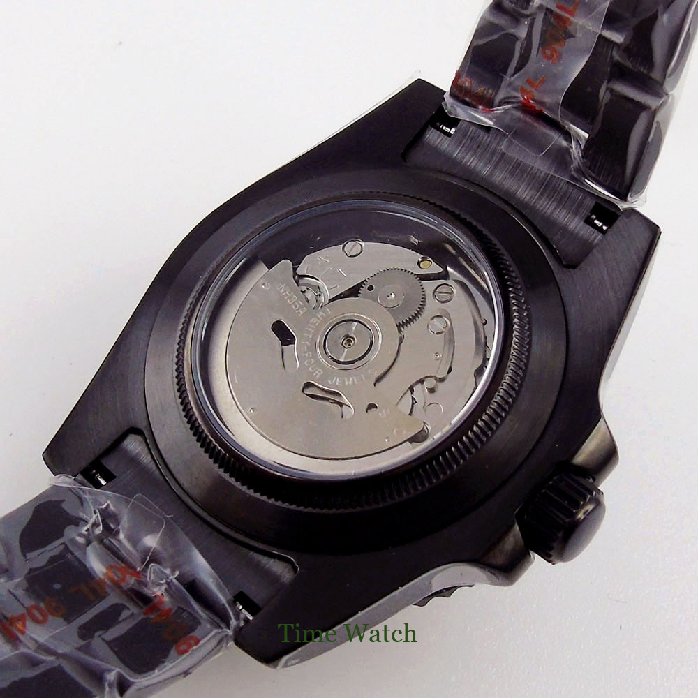 39/36mm Black PVD Sapphire Watch Case+Strap For NH35 Miyota8215 DG2813 ETA2836