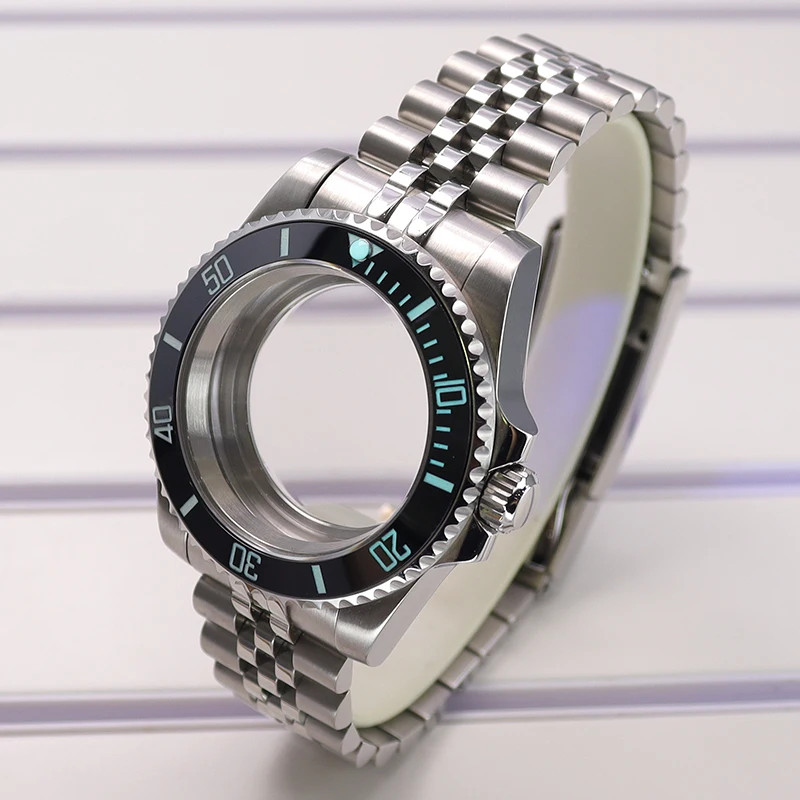 For Nh35 2824Movement 40mm Diver Watch Case Jubilee Strap Luminous Ceramic Bezel