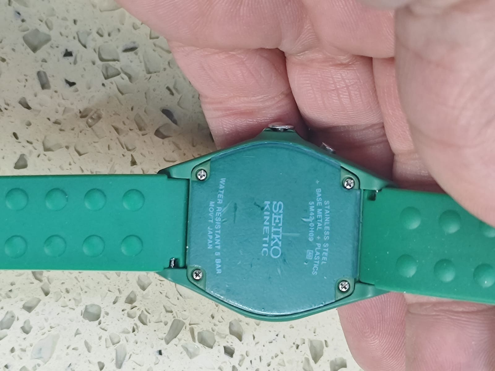 1995 Vintage Seiko Kinetic Blue Watch 5M42-0H09 Green Work need Battery USED