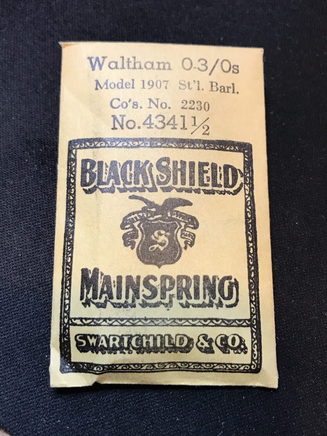 Swartchild Black Shield Mainspring #4341½ for Waltham 0s & 3/0s No. 2230 – Steel
