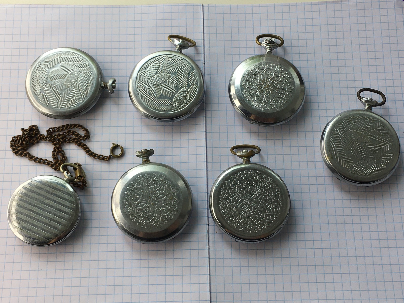 Lot of 7 Pocket Watch Molnija cases soviet. for spare parts or for restoration.