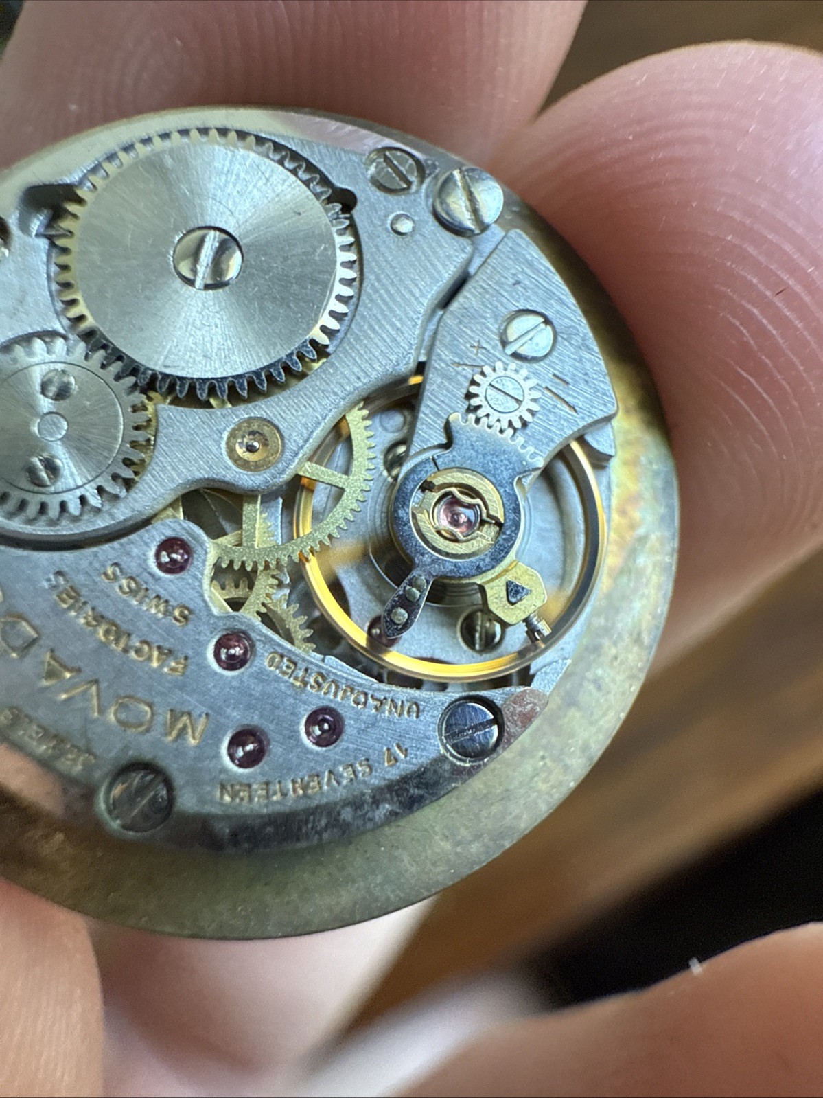 Vintage Zenith Movado 1731 Museum 17 Jewel Gold Dial Movement Good Balance
