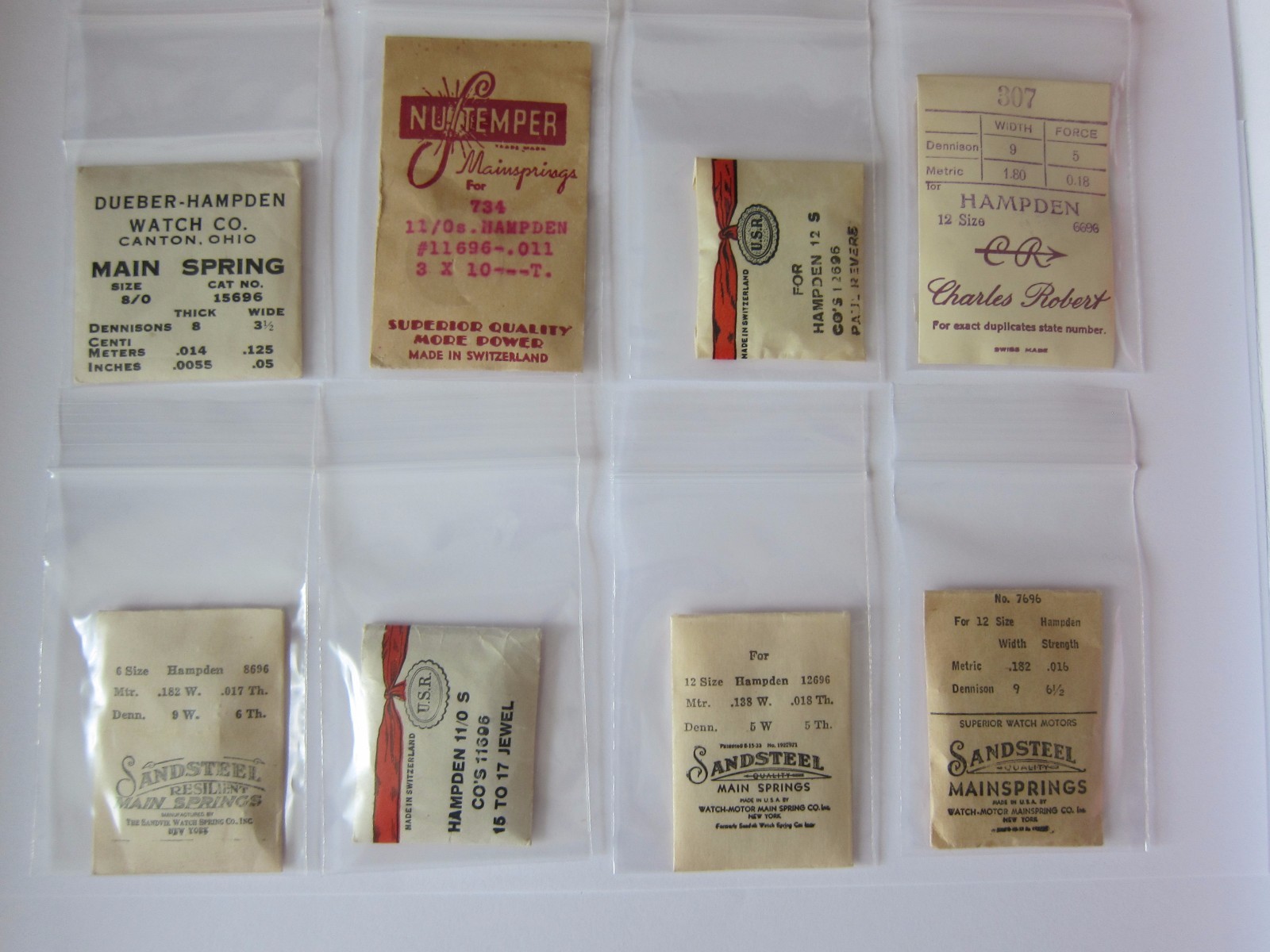 DUEBER HAMPDEN MAINSPRING LOT 12/0s 11/0s 8/0s 6/0s NOS WATCHMAKERS