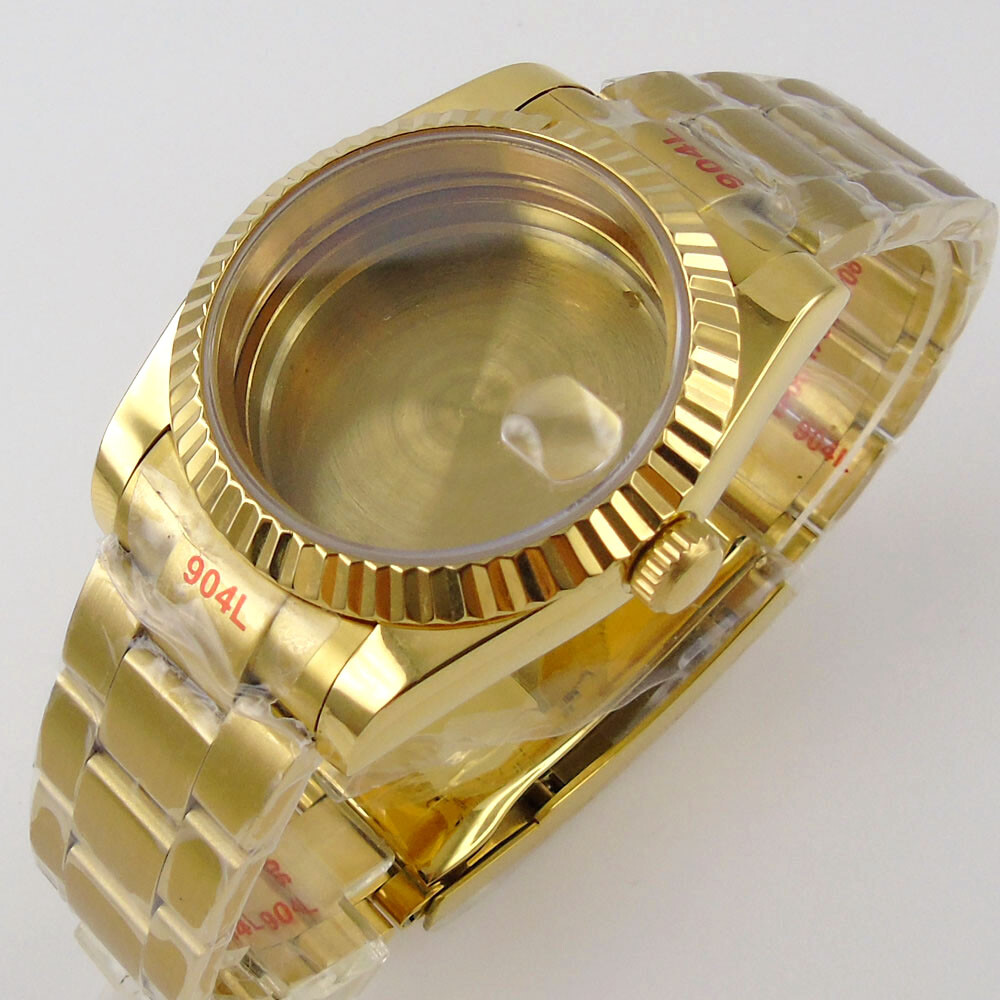 36mm/39mm Luxury Yellow Gold Watch Case/Strap For NH35A NH36 MIYOTA8215 Movement