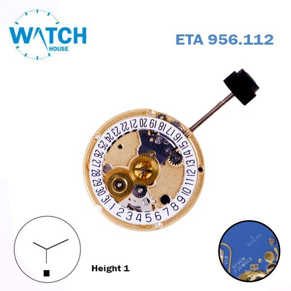 ETA 956.112 Gucci -1 Swiss Made Movement, White Date Disk at 6, 3Hands, Height 1