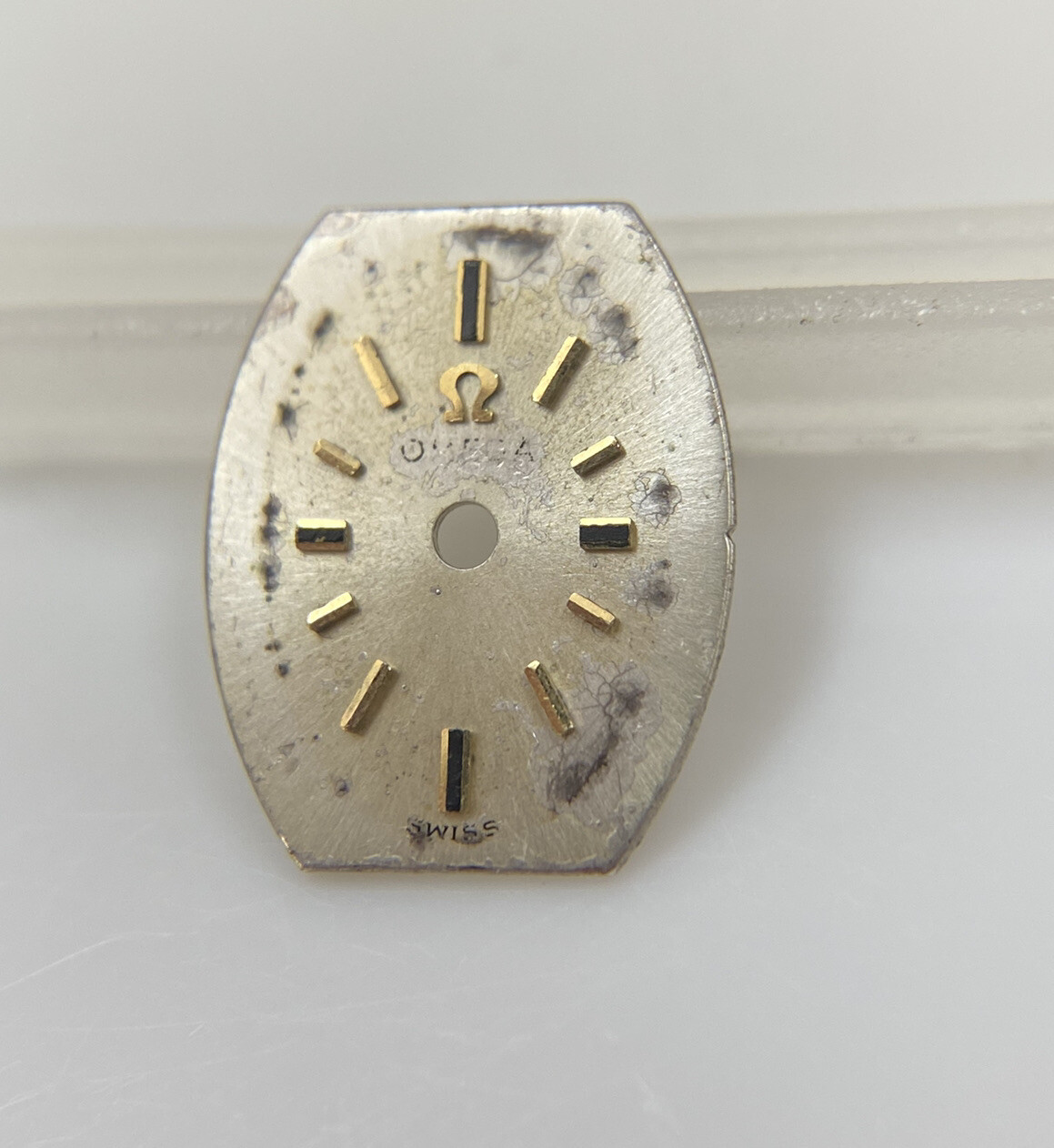 Original Vintage Omega Cal. 484 Silver/Gold Stick 10.8mm X 13.2mm Watch Dial