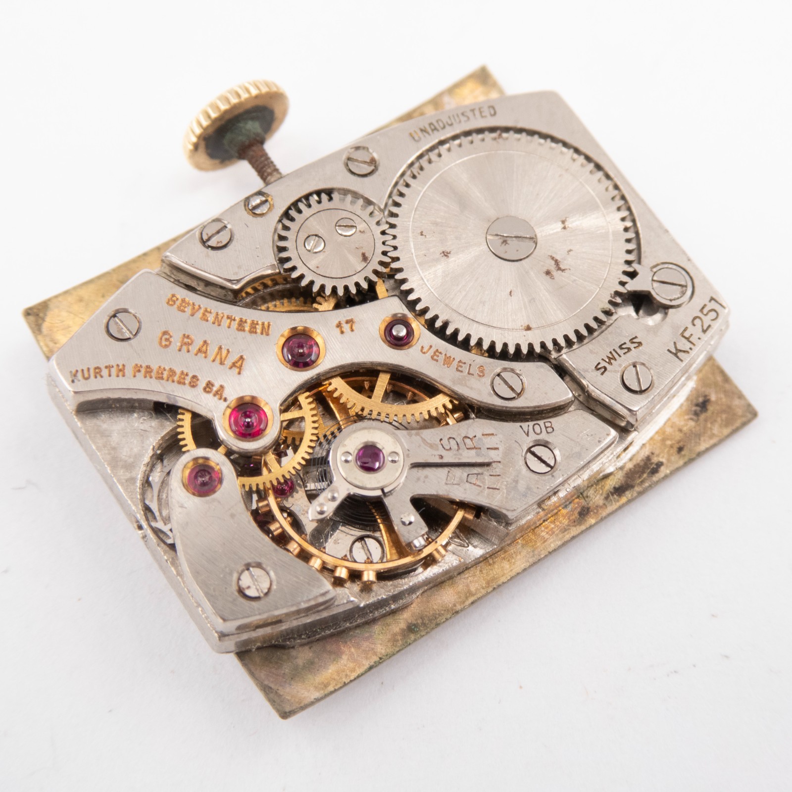 Vintage Grana / Kurth Freres Cal. 251 17-Jewel Wristwatch Movement, Keeps Time