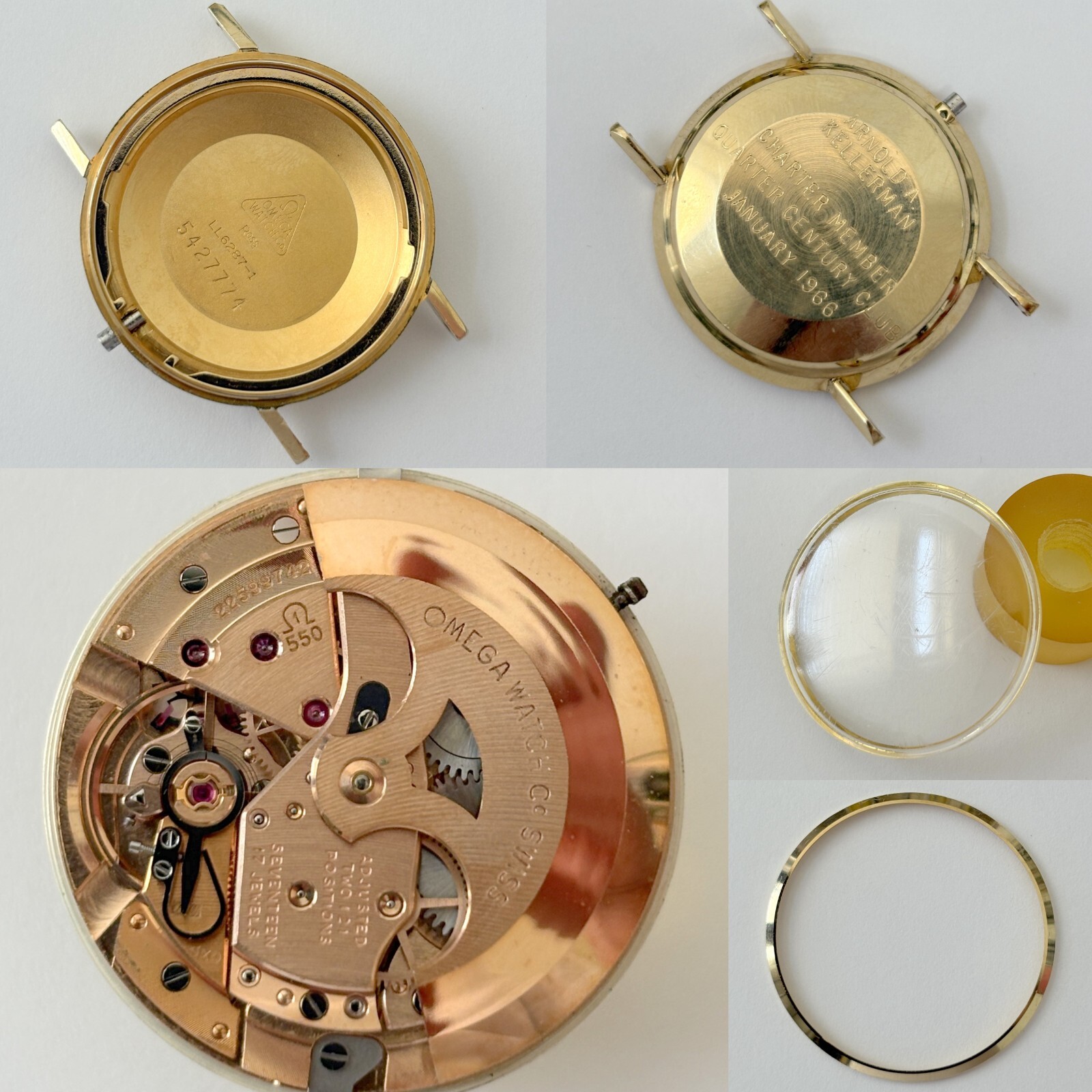 Omega Cal 550 Watch Movement Parts Dial Balance Spring Plate Fork Wheel Rotor 7