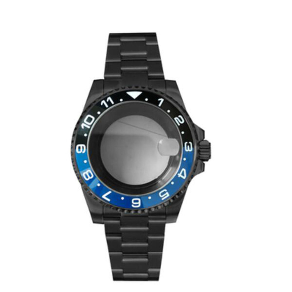 PVD Black SUB Watch Case+Strap 40mm Sapphire Glass 5ATM Waterproof for NH35/NH36