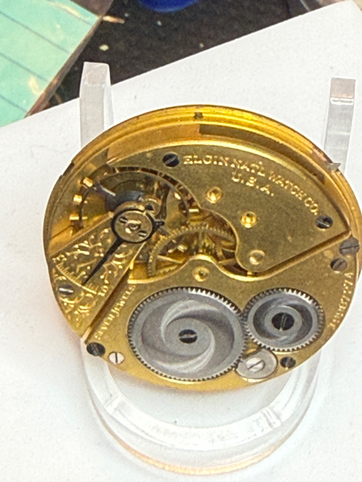 For Parts or Project, Elgin Pocket Watch Movement, A. Saunders Dial, Circa 1917