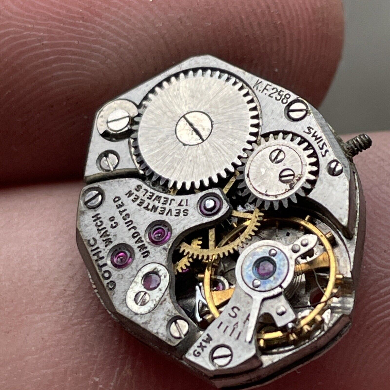 VTG Gothic Watch Co. 17 Jewels Unadjusted Swiss Movement KF258