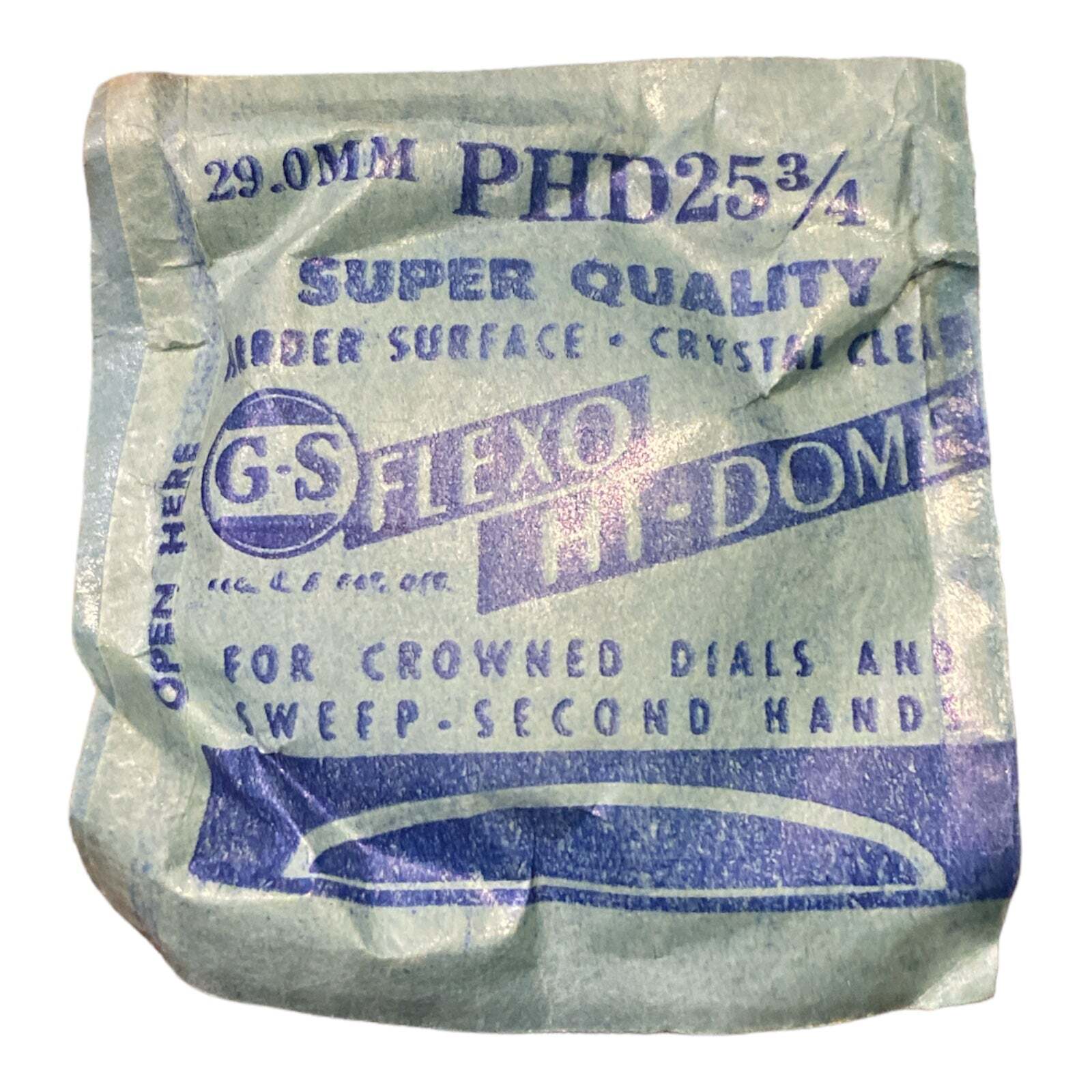 Germanow-Simon Mach (GS) PHD25 3/4 Watch Crystal 29.0mm NOS Part Flexo Hi-Dome