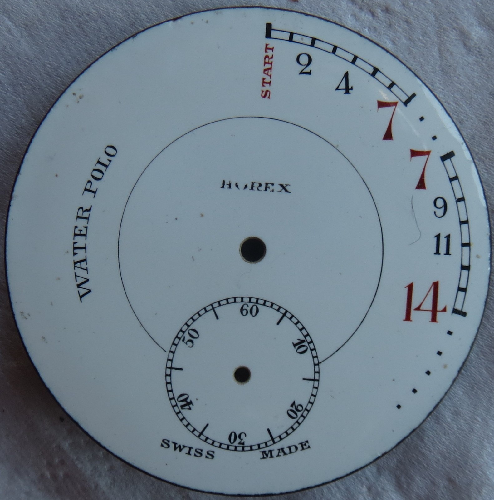 Water Polo Stop Watch enamel dial 43,5 mm. in diameter