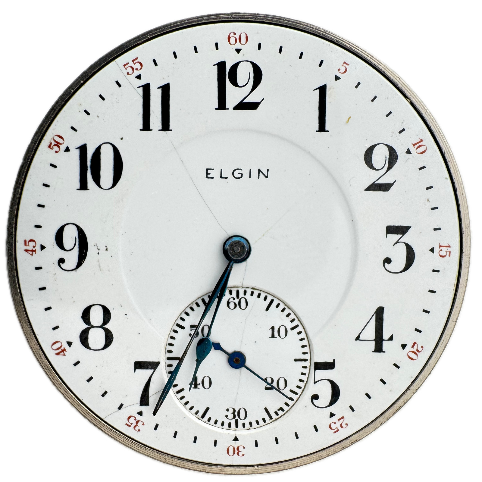 Antique 12s 1914 Elgin Double Sunk Porcelain Dial Pocket Watch Movement 345 USA