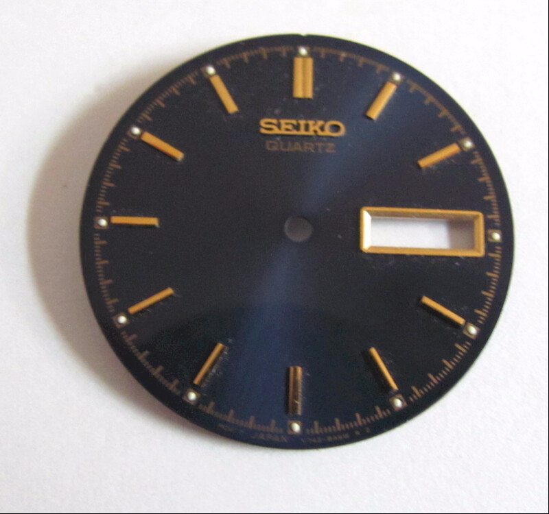 Seiko Quartz Wristwatch Dial Only-Blue With Gold Tone Hash marks-Day/Date Window