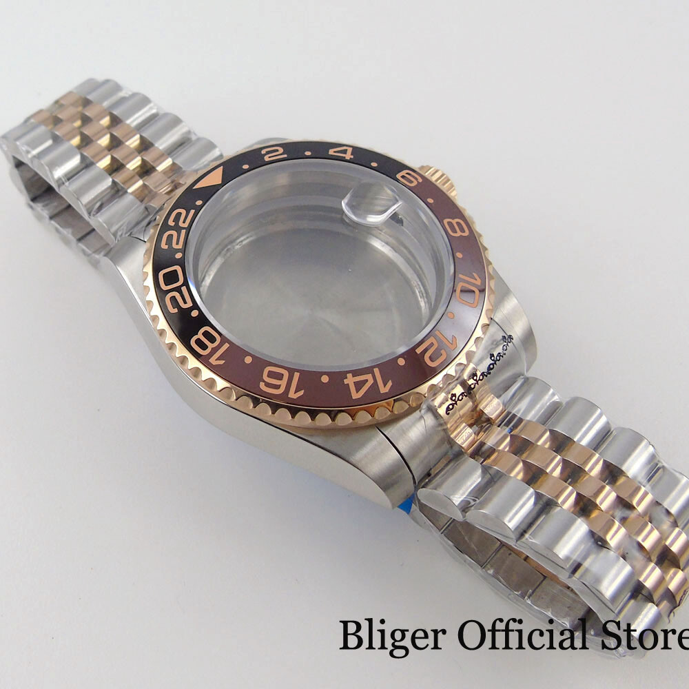 BLIGER fit NH35A NH36A ETA 2824 MIYOTA 8215 Two Tone Rose Gold Watch Case Oyster