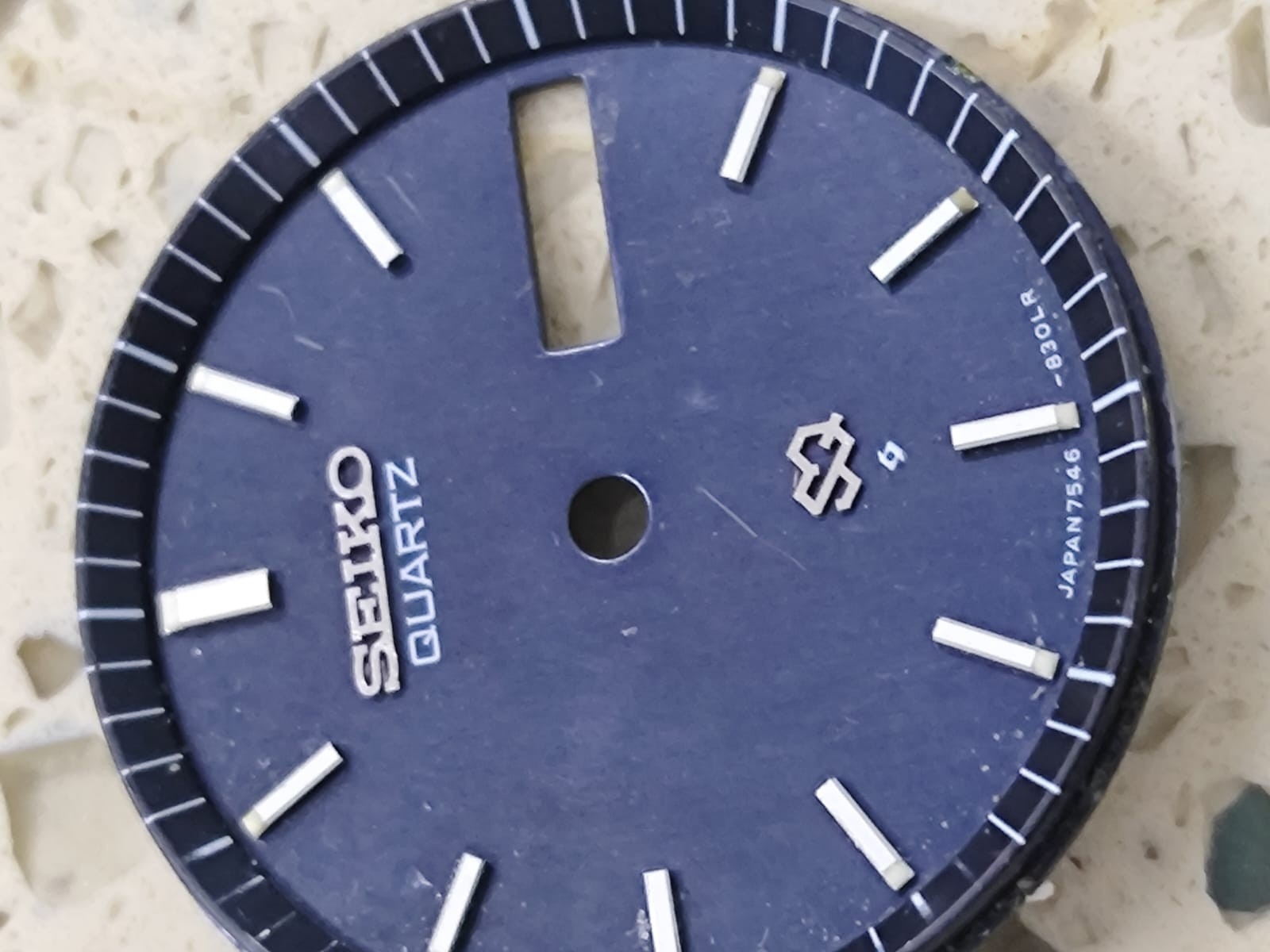 SEIKO 7546a Quartz Part Dial & hands for parts Drak blue 28mm Used