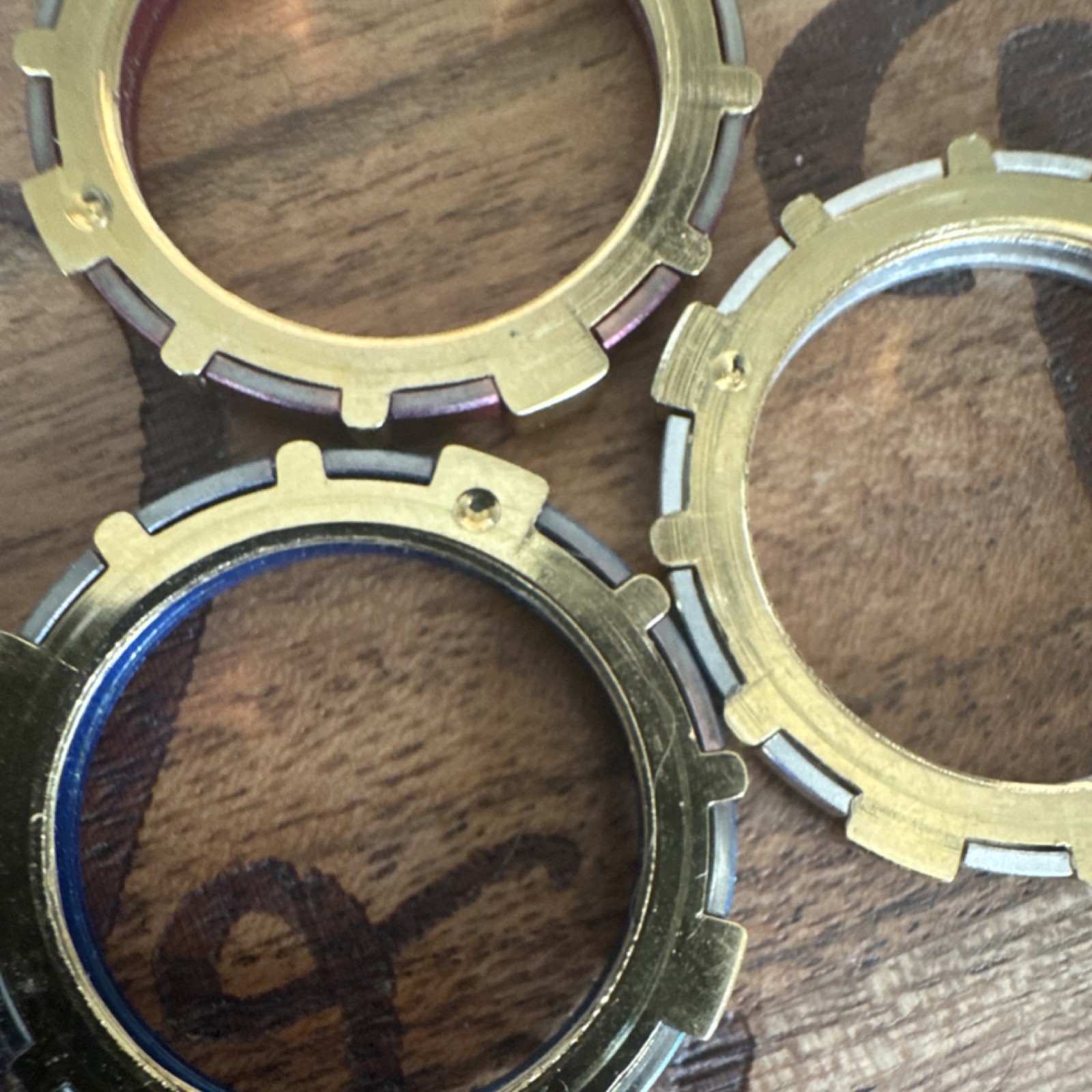 Set of 3 Metal Watch Bezels Red Blue Silver Gold Tone Minute Markers Ships Free!
