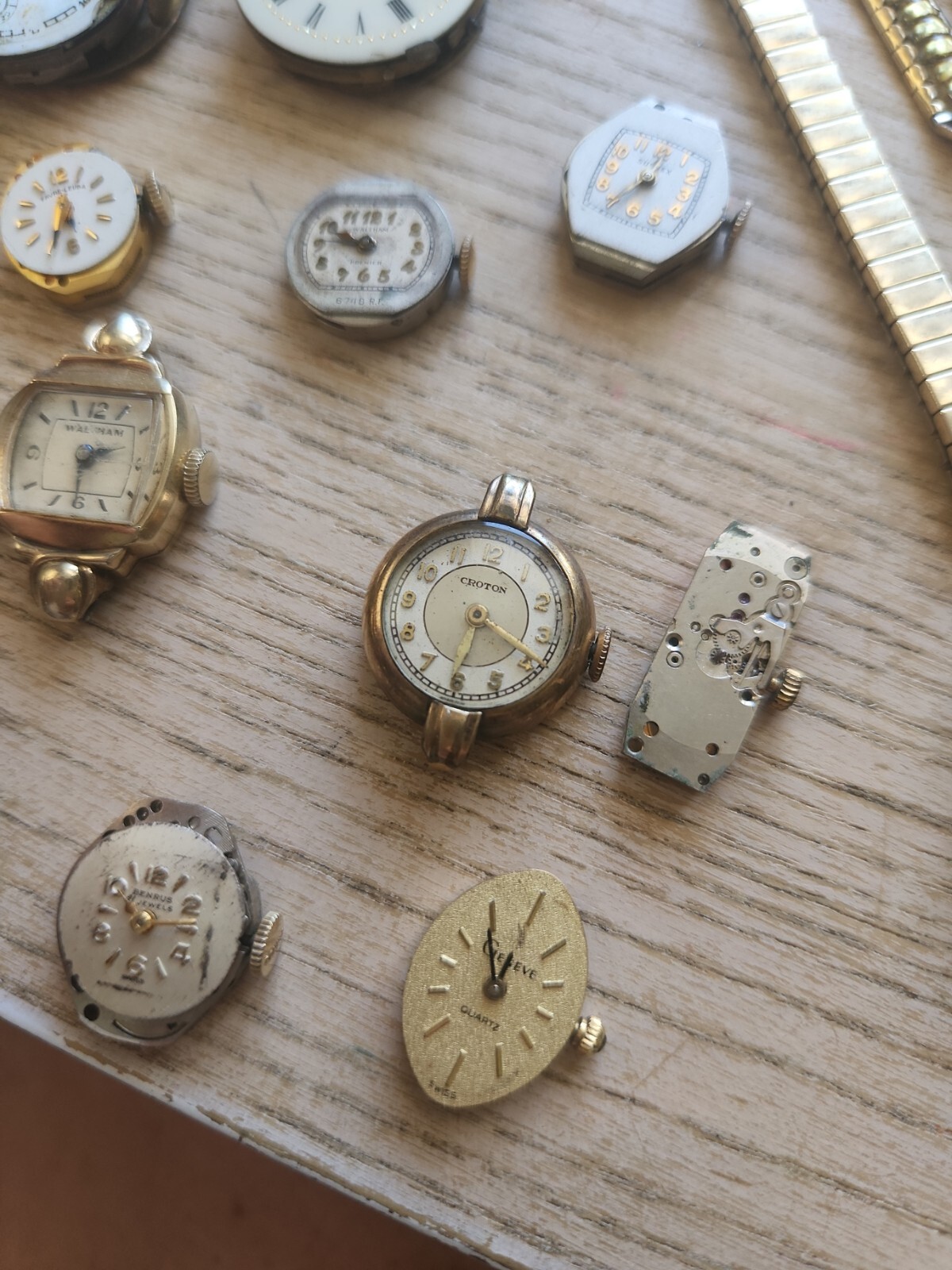 Vintage lot Watch Movements Parts Bands Covers Bulova Waltham Elgin