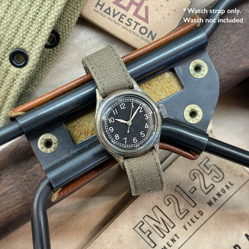 16mm Vintage Military Olive Drab Canvas Watch Strap OD#7 WWII A-11 A11 Hack