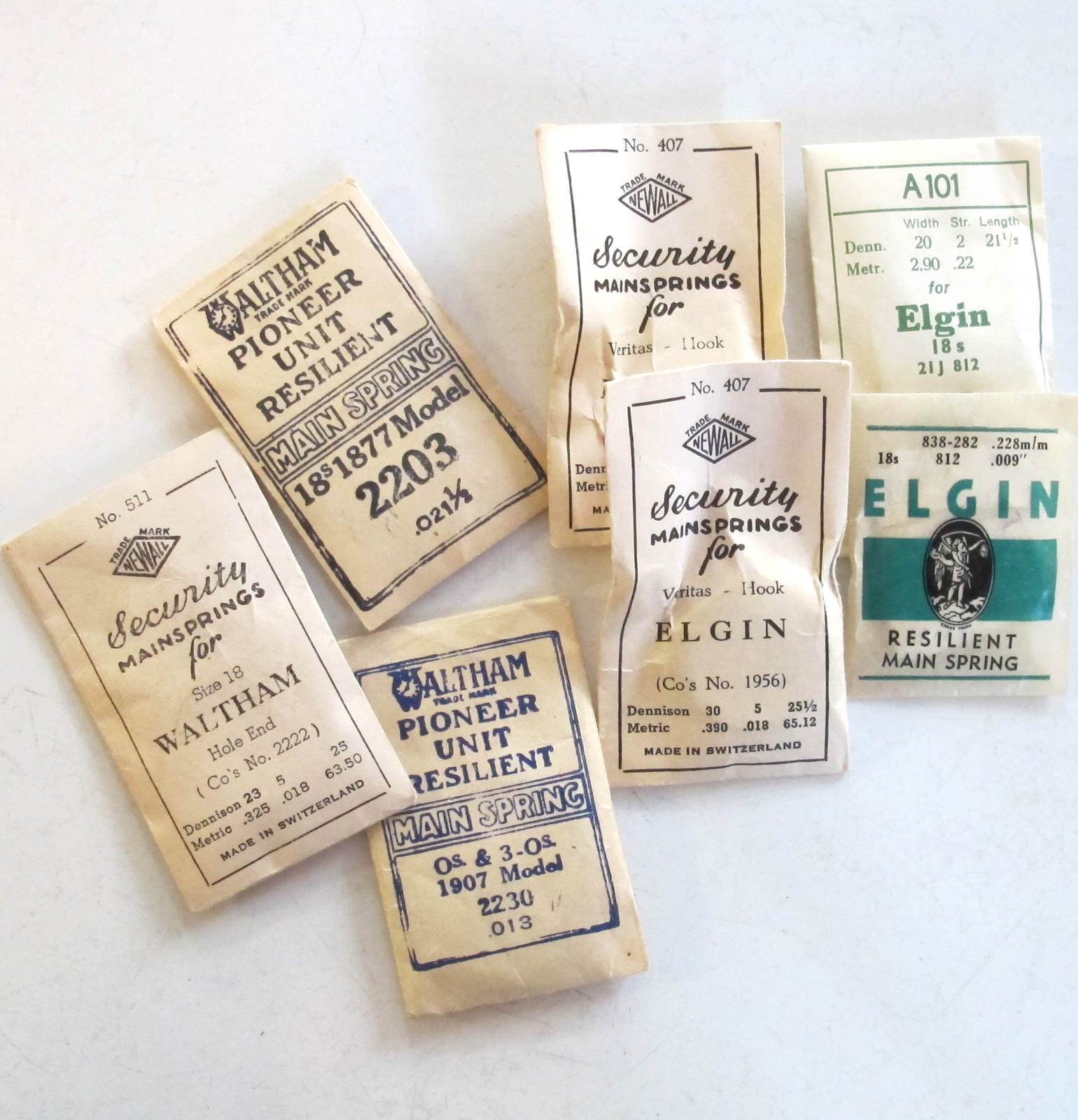 Lot 7 ELGIN + WALTHAM MAINSPRINGS 18 Size – Pocket Watch Repair – Elgin Veritas