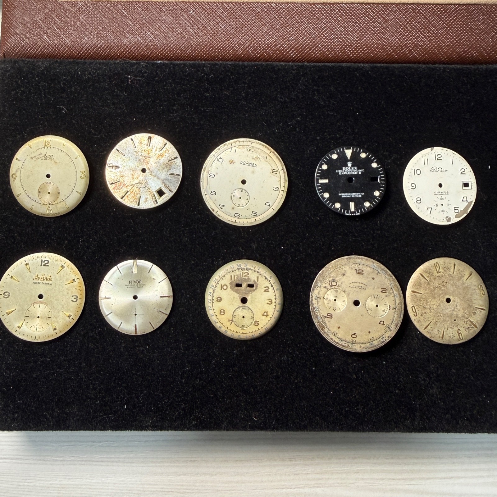 Lot Of Ten Dials For Reprinting: Longines, Perseo, Roamer, Avia, Unver