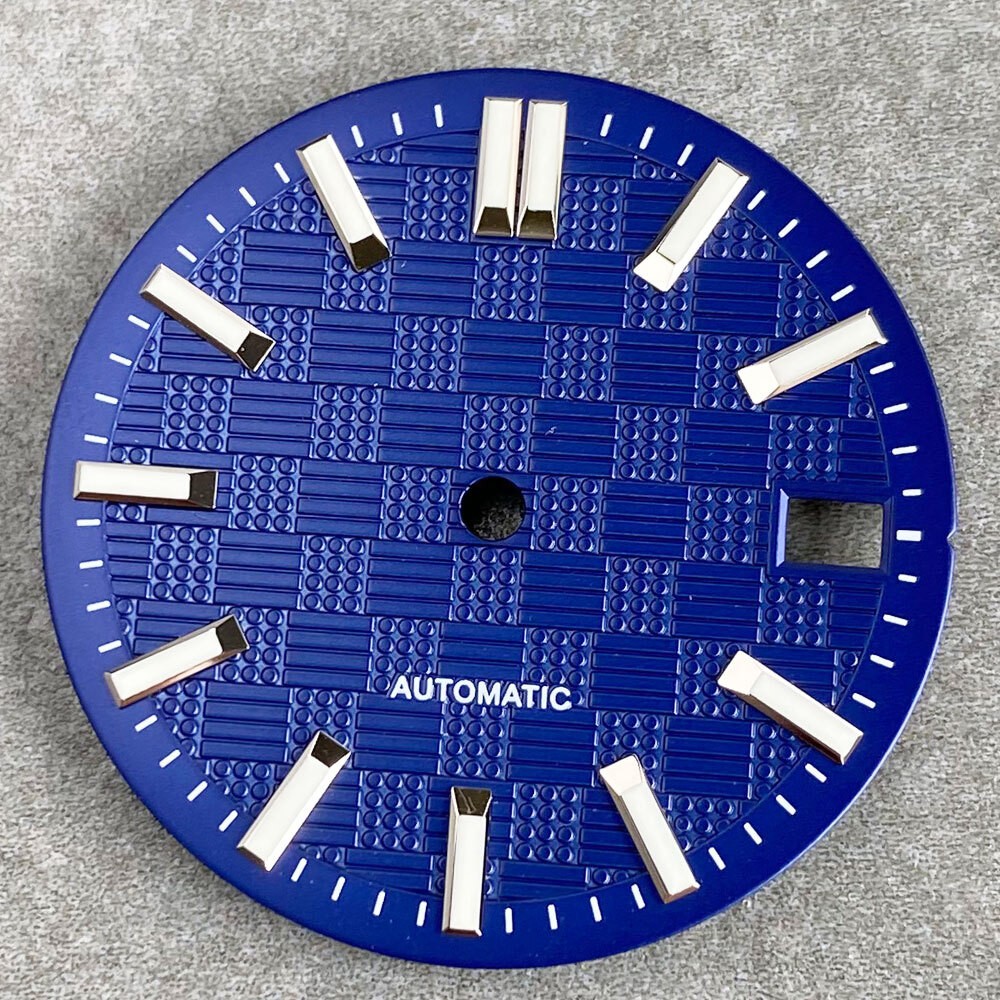 28.5mm Black White Blue Texture Luminous Watch Dial For NH35 NH36 Movement