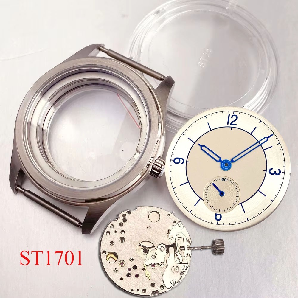 38mm Steel Watch Case 31mm Cream Brown Dial Set For ST1701 Mechanical Movement