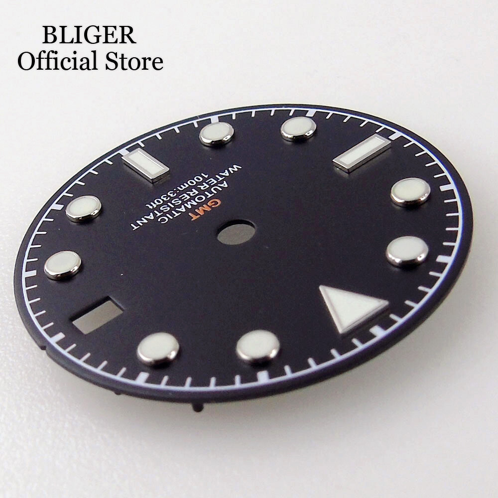 Luminous Black White Blue NH34A 29mm Watch Dial Face Date Window fit NH34 GMT