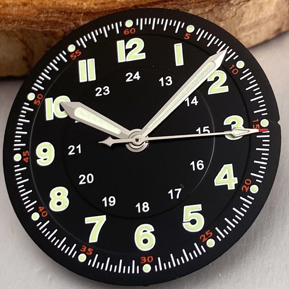 29mm Black Retro Pilot Lume Watch Dial Face Fit NH35 ETA2824 Miyota8215 Movement