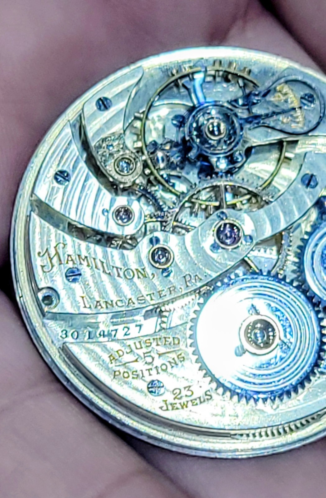 Hamilton 922 Pocket Watch Movement & Dial 12S 23 Jewel For Parts SN 3014727