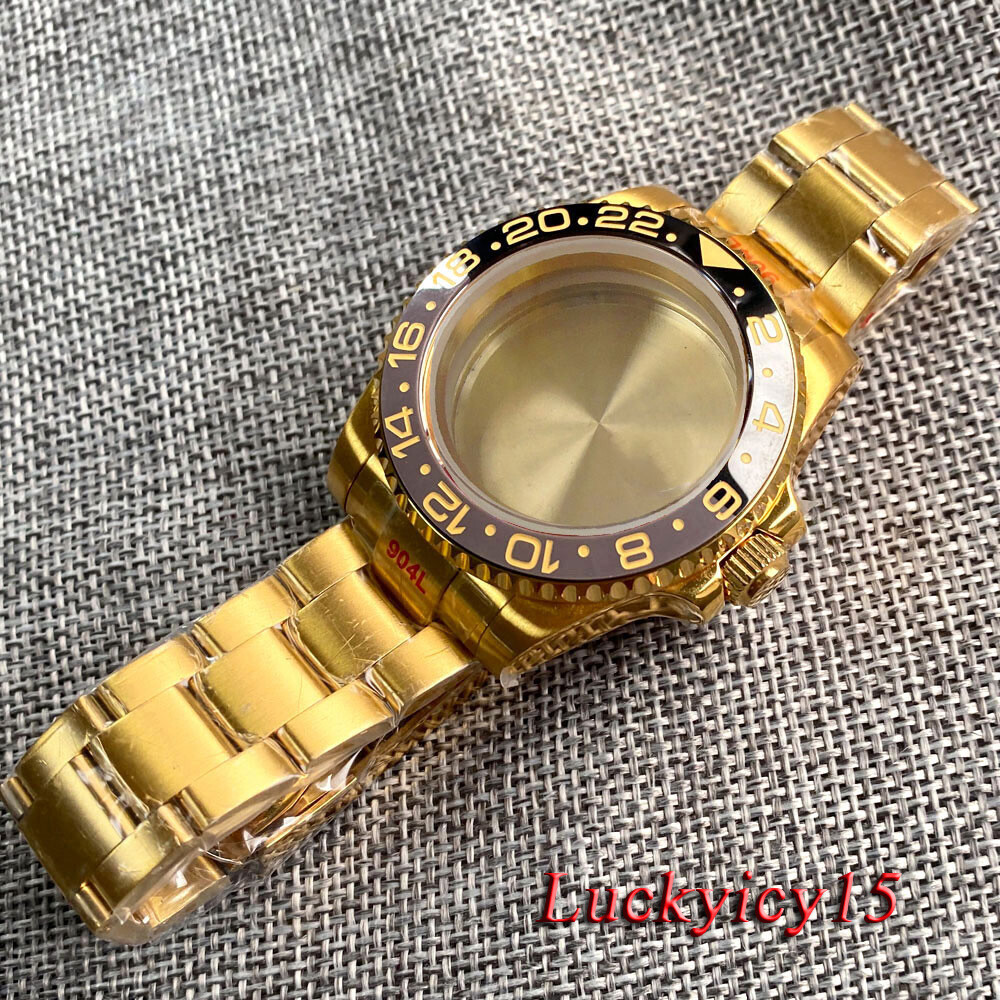 40MM Watch Parts Sapphire Glass Watch Case Golden Bracelet Fit NH35 NH36 ETA2824