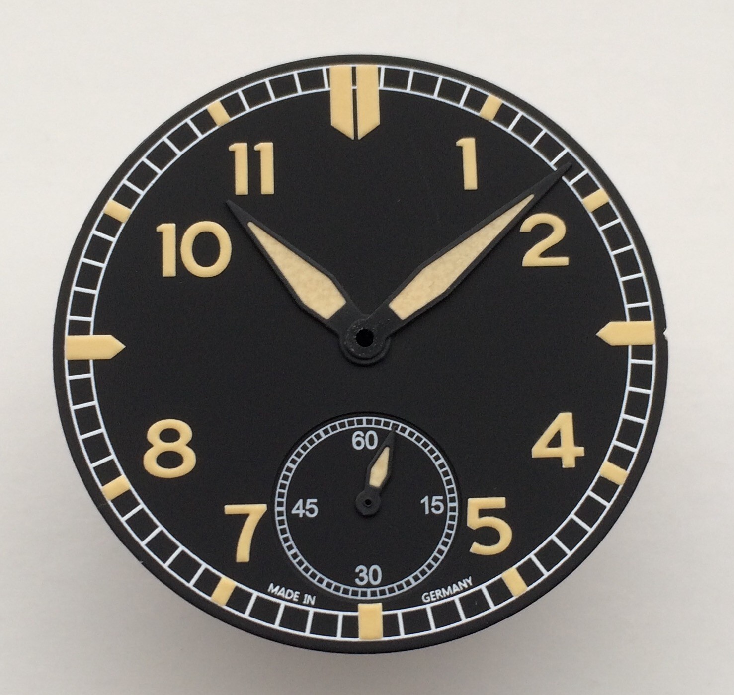 PILOT DIAL + HANDS SET FOR ETA 6498-1 D= 38.2mm BLACK AGED LUME 6498 UNITAS NEW