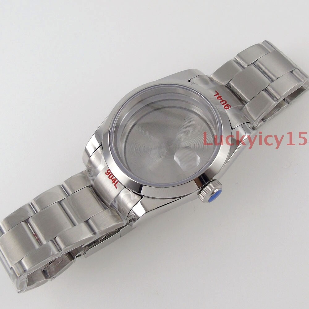 36mm polished watch case fit for NH35A movement sapphire glass bracelet DATE