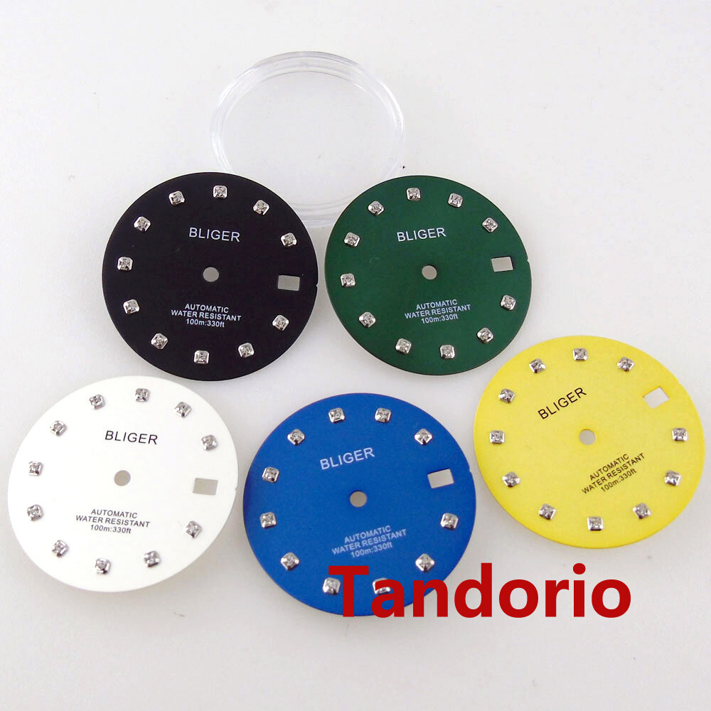 29mm black white blue green gold watch dial fit NH35 movement