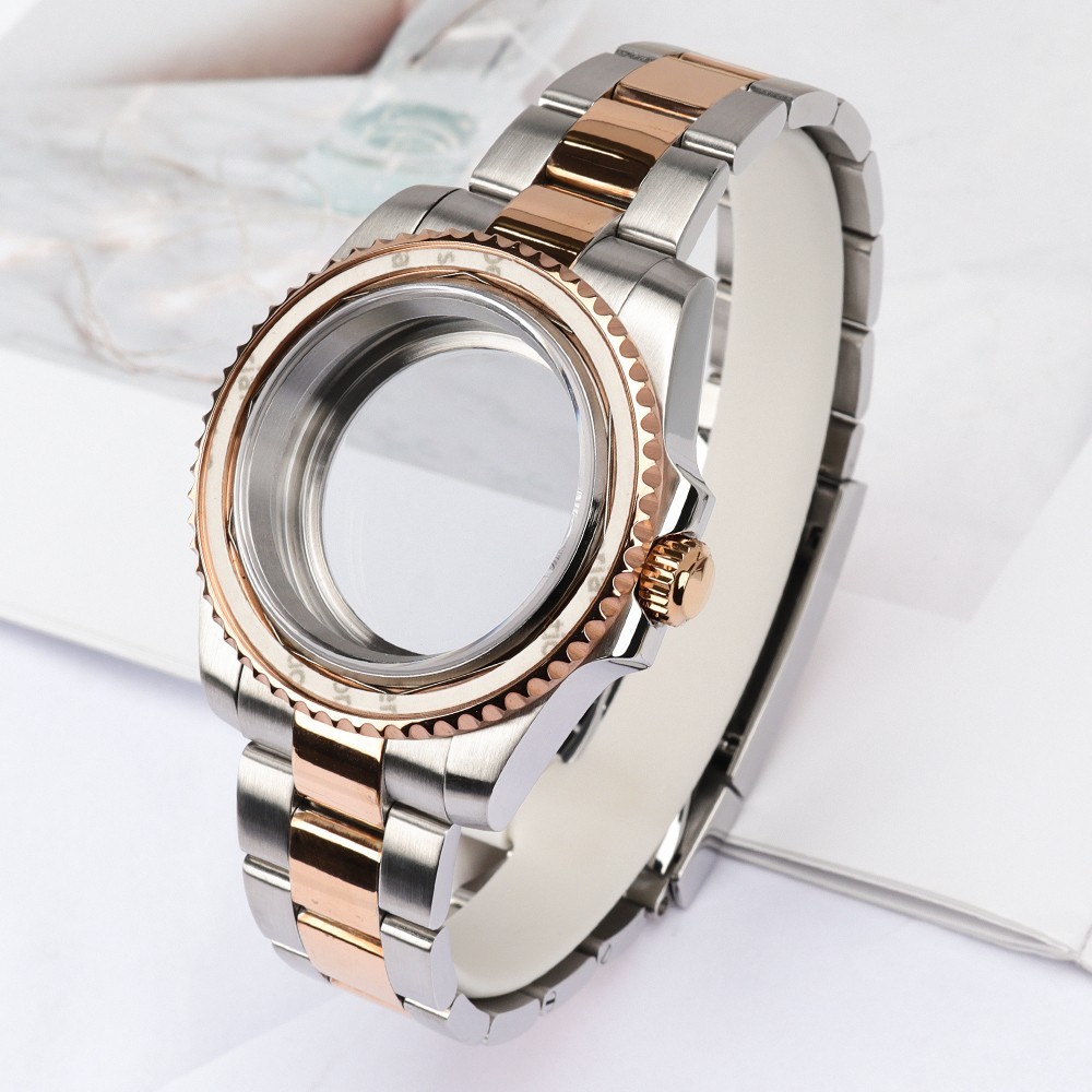 40mm Oyster SUB Watch Cases Bracelet Silver Rose Gold Steel For Seiko NH35 NH38