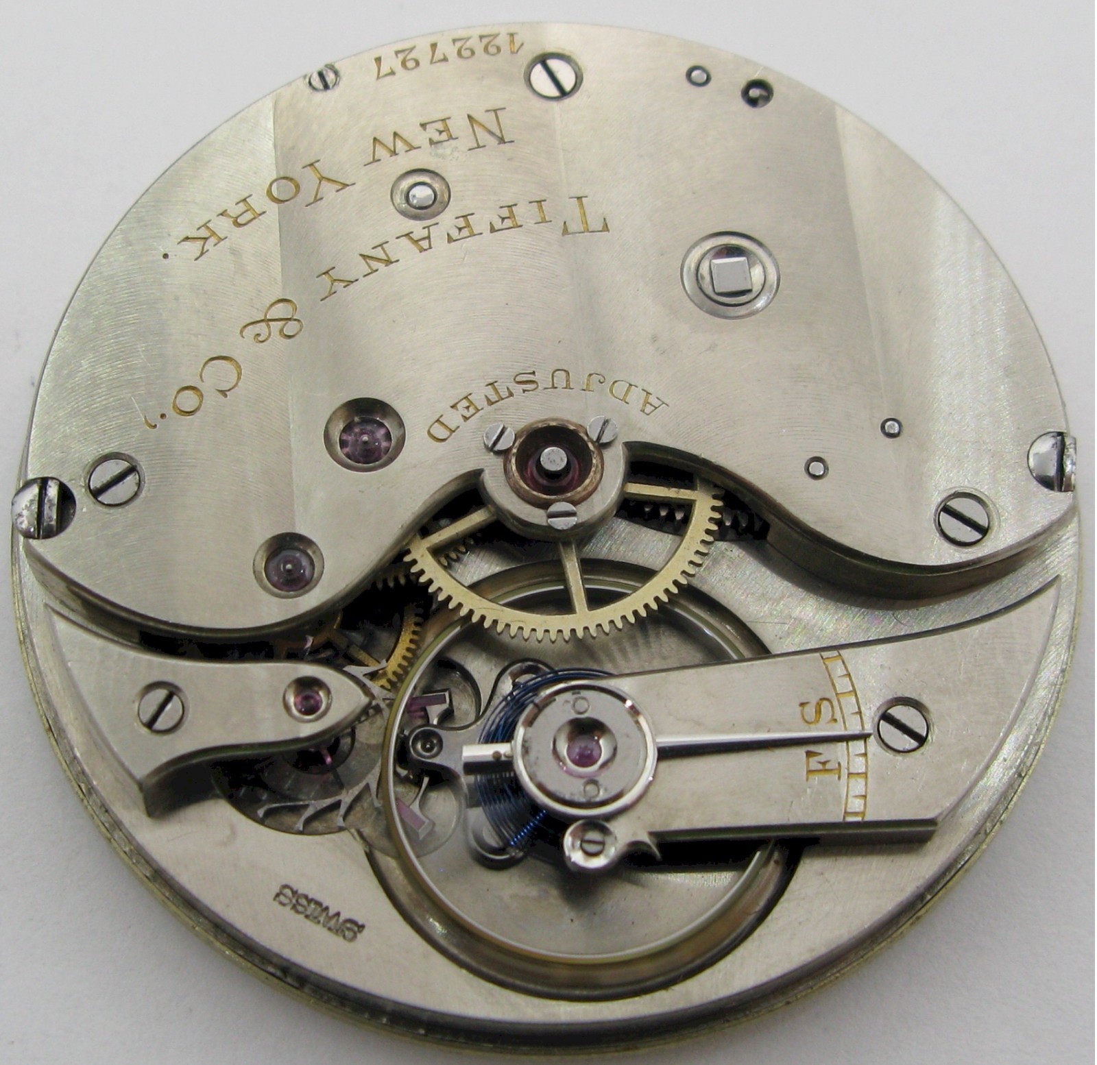 Tiffany New York 17 jewels Watch Movement for parts HC & stem set OD 40.5 mm