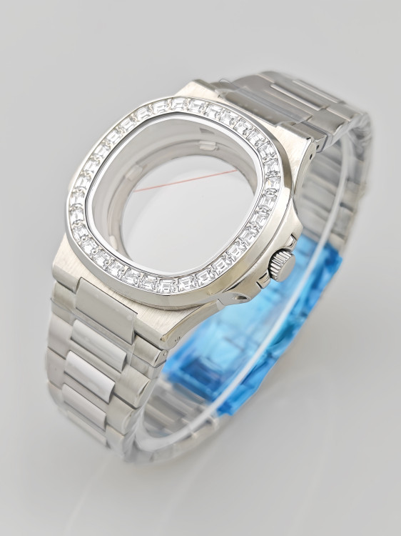 38.5Mm Nautilus Diamond-Set Stainless Watch Case Sapphire Glass for Nh35 Nh36 4R
