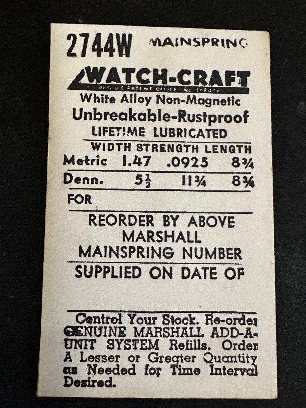 WATCH-CRAFT Mainspring 2744W for Peseux 20, 25, Concord 252 – Alloy