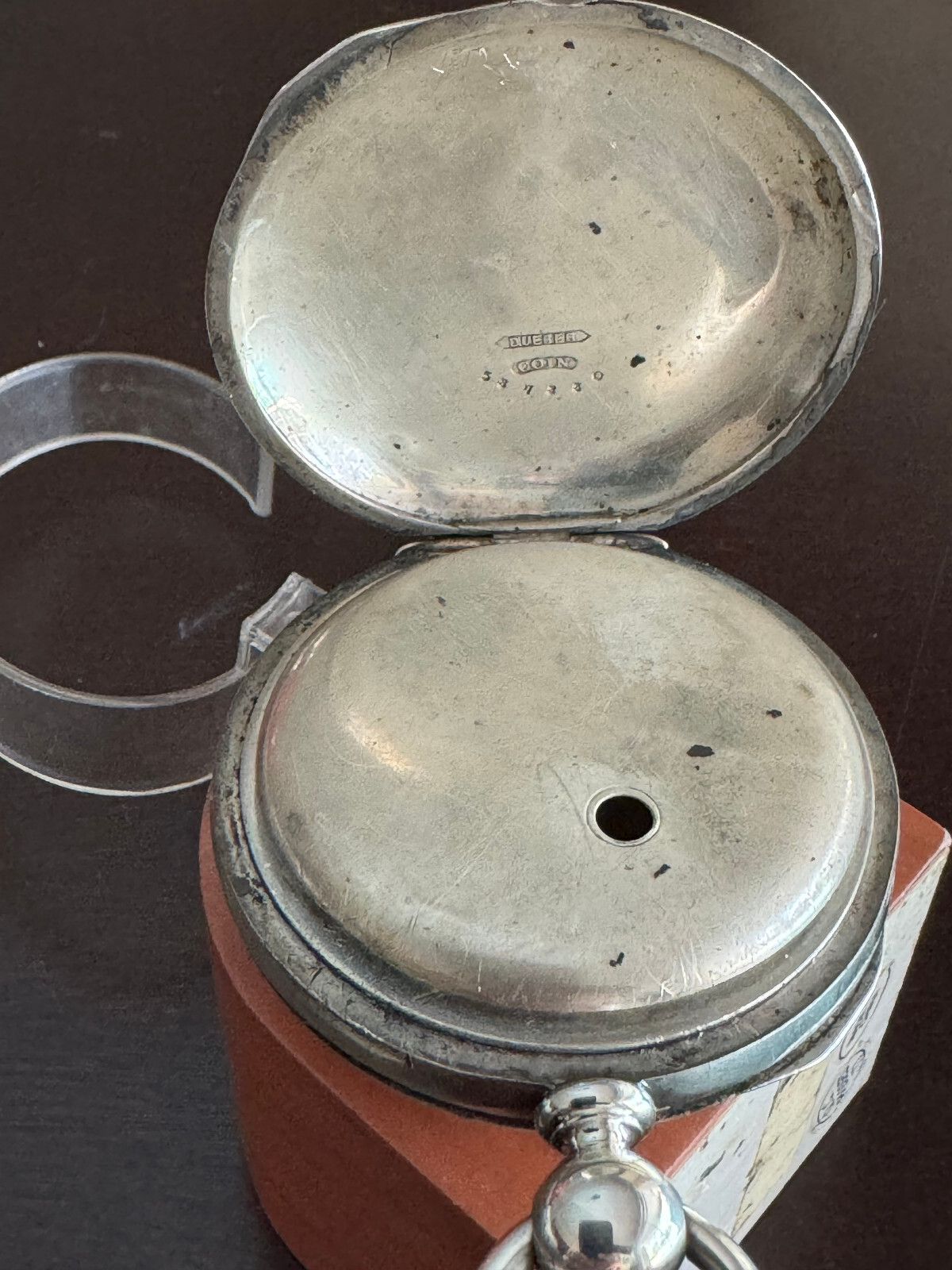 VINTAGE 18 SIZE COIN SILVER DUEBER POCKET WATCH CASE, KEY WIND/KEY SET