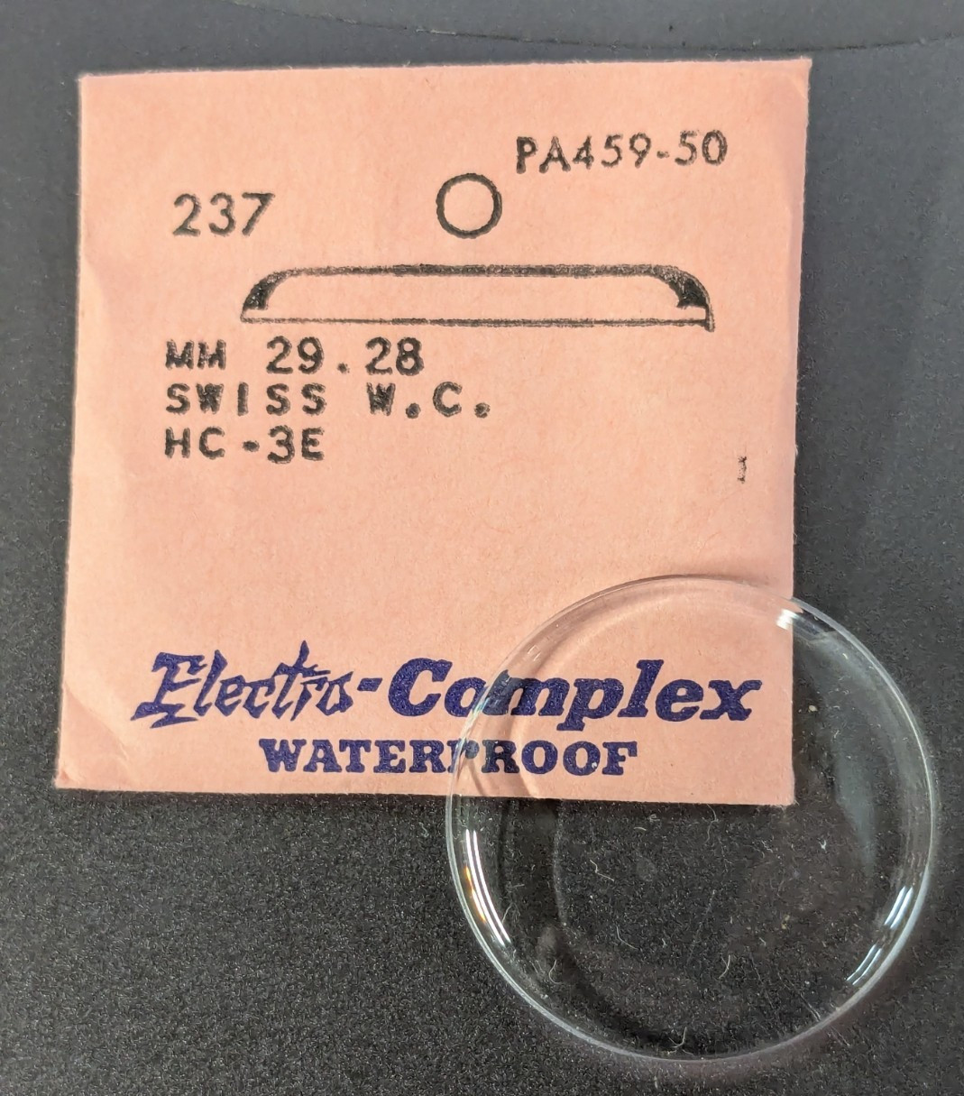 NOS Electro-Complex Acrylic Watch Crystal SWISS W.C. HC-3E 29.28mm 237 PA459-50