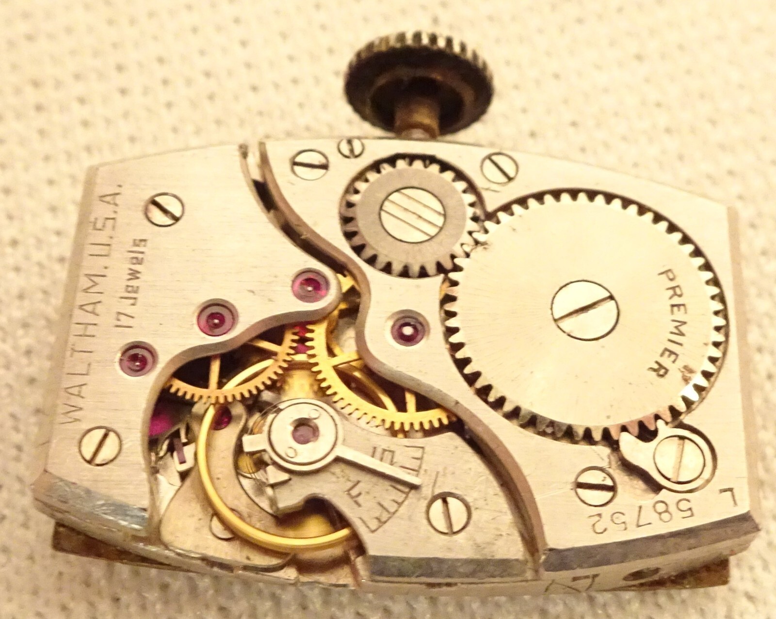 Waltham Premier Wristwatch Movement 17J Antique Men’s Parts or Repair