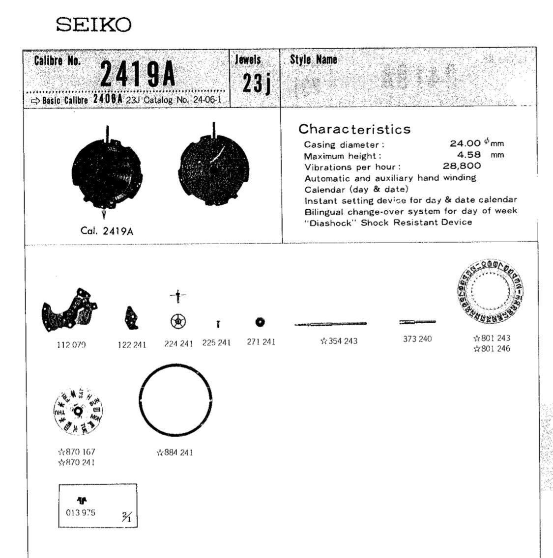 801 243 NOS ORIGINAL DATE WHEEL FOR VINTAGE SEIKO 2409 2419