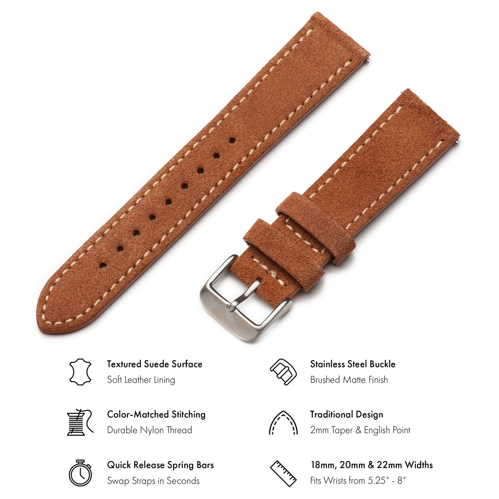 Benchmark Suede Watch Strap – Rustic Suede Leather Watch Band with Quick Rele…