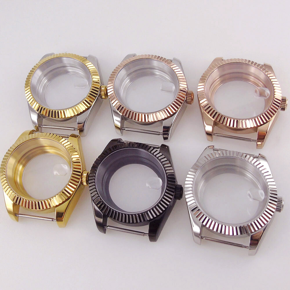 36MM 39MM Silver Black Rose Gold 20ATM Watch Case Fluted Bezel fit NH35 PT5000