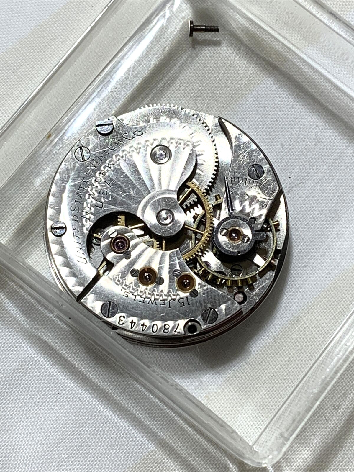 United State Watch Co. New York Pocket Watch Movement White Dial Gold Hands 0