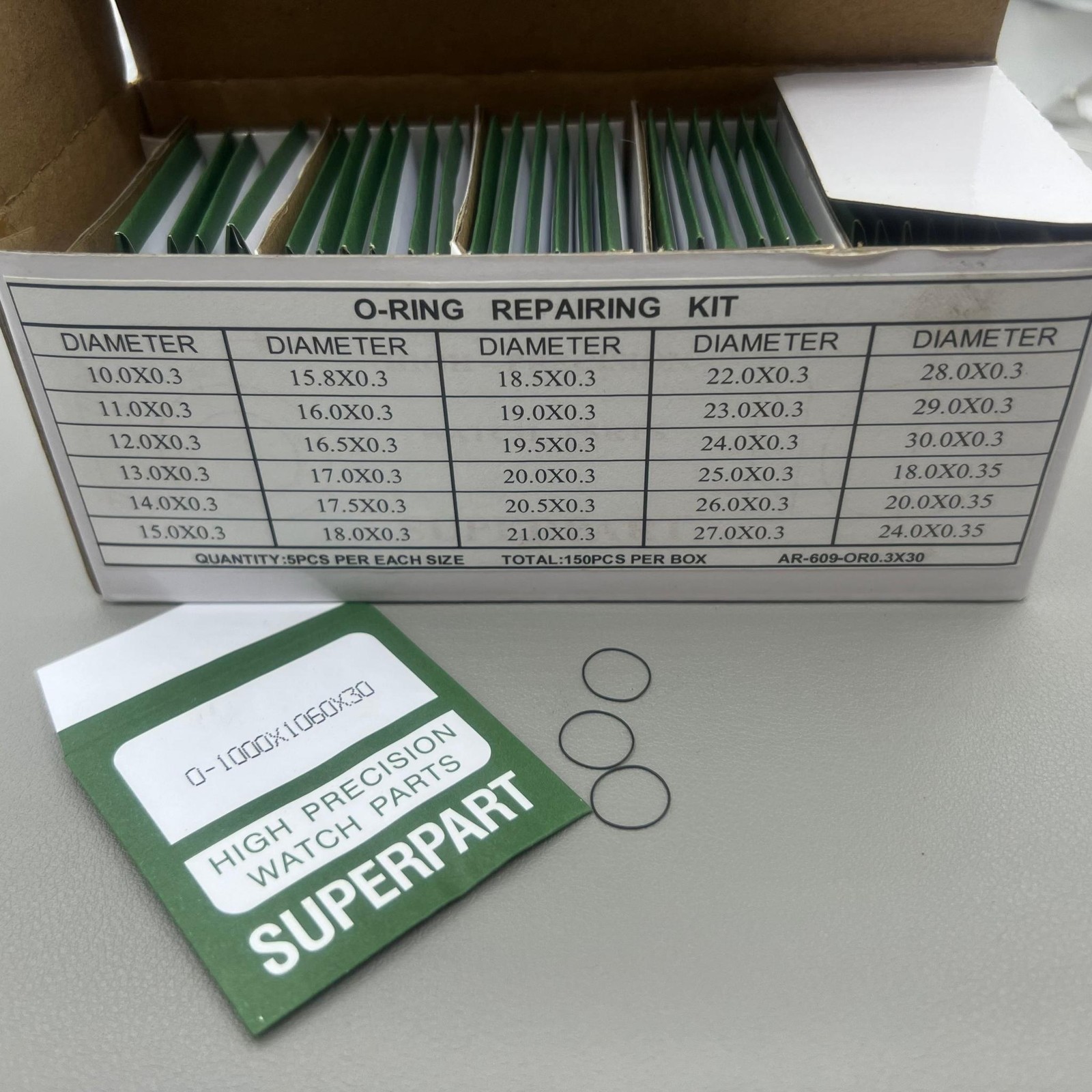 150 PIECES 0.3mm Thickness 30 Sizes Waterproof O Ring Kit Watch Back Gasket